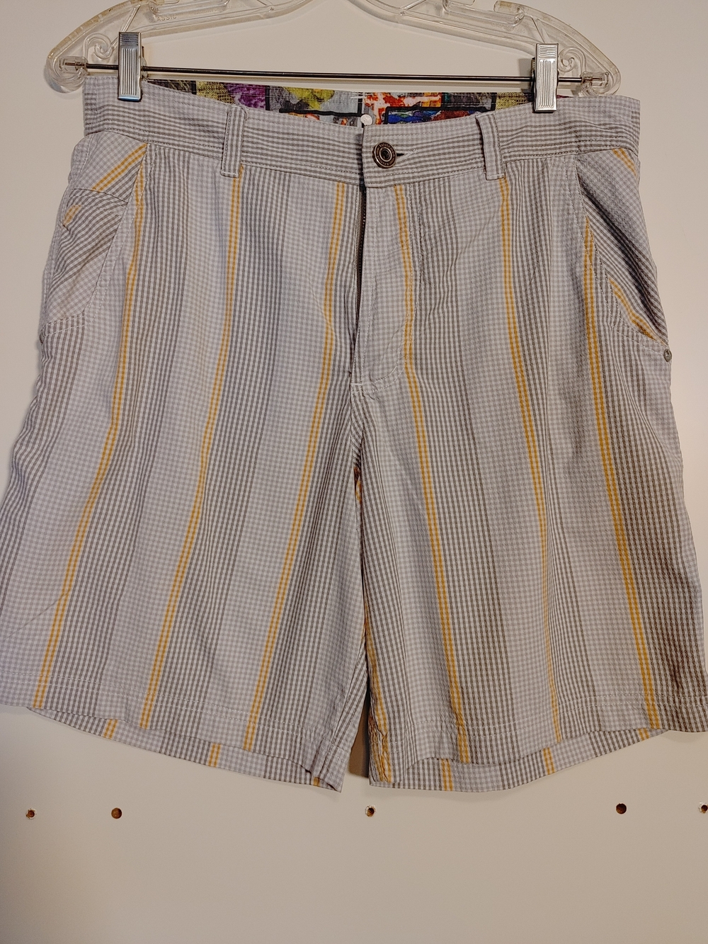 lululemon athletica Men's Blue and Yellow Striped Seersucker Shorts